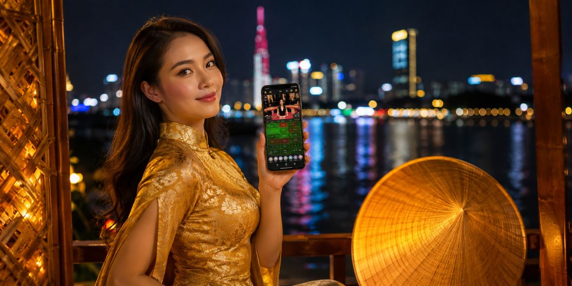 Người phụ nữ mặc áo dài tại TP. Hồ Chí Minh sử dụng ứng dụng casino trên điện thoại di động